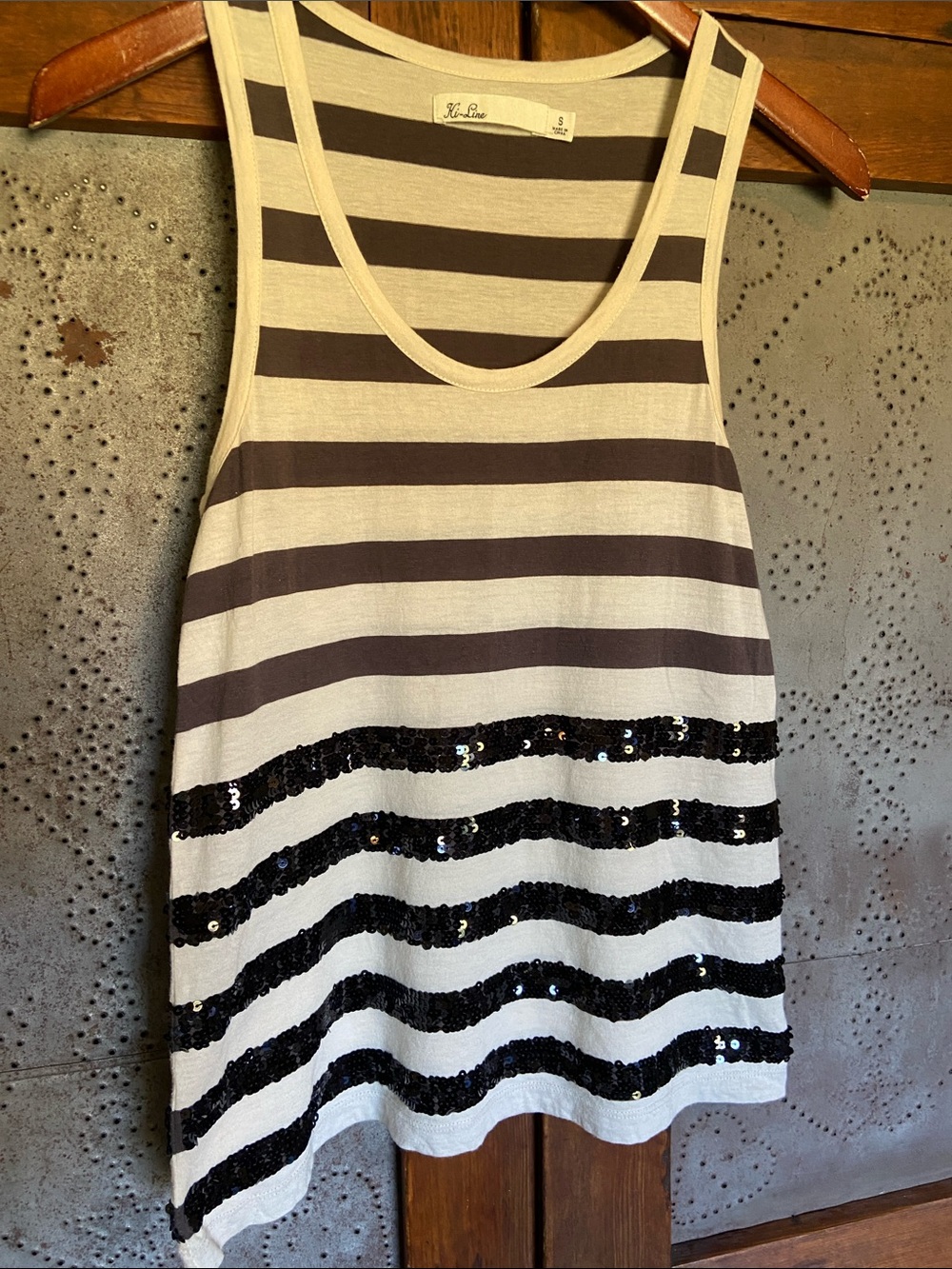 Hi-line by Madewell Sequined Striped Scoop neck Tank Top Size S